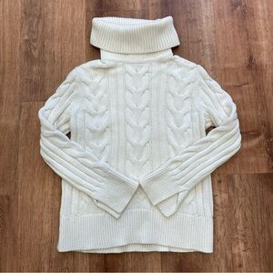 Banana Republic Cable Knit Chunky Sweater Womens M Ivory Fisherman Turtle Neck
